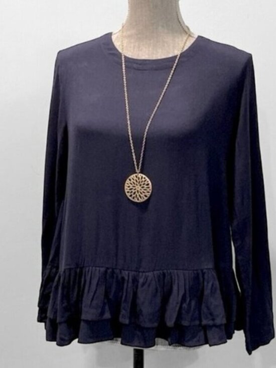 Tops - Rodebjer Lindy Blue Pablum Frill Long Sleeve Ruffle Tunic